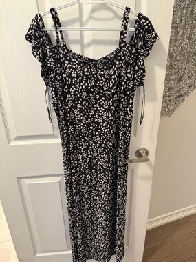 Black Dress with White Abstract Spot Print